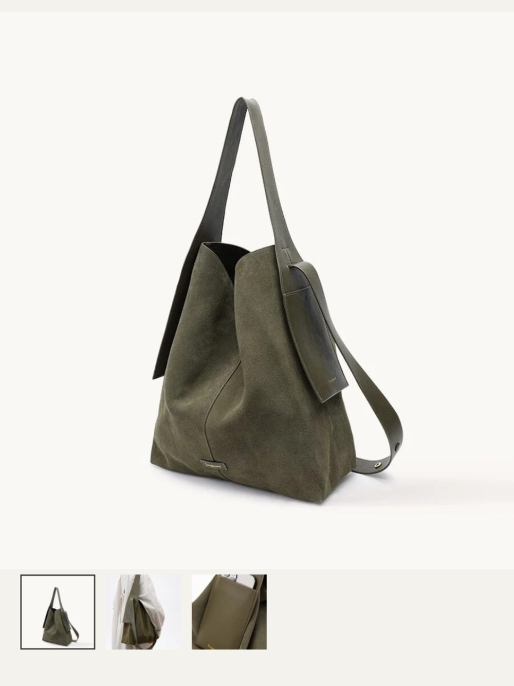 Songmont Olive Green Suede Hobo Shoulder Bag